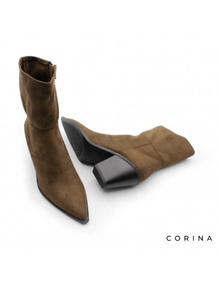 botines tacon ancho marron