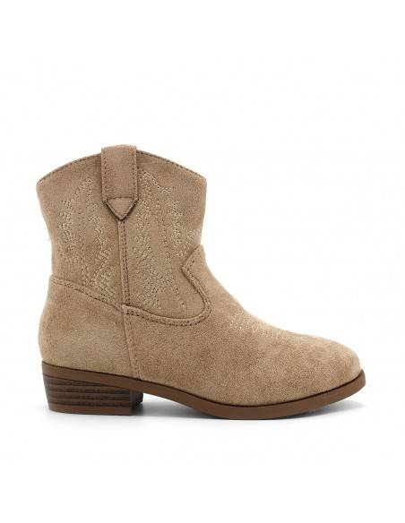 Botín Cowboy Niña Beige de antelina con tacón bajo