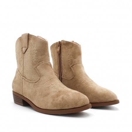 Botines cowboy beige para niña con cremallera lateral