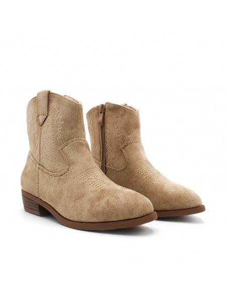 Botines cowboy beige para niña con cremallera lateral