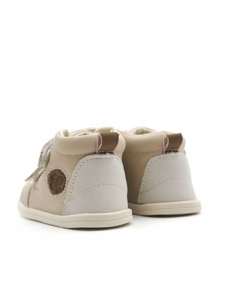 Bota bebé beige de piel con cierre de doble velcro