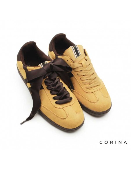 zapatilla mostaza lazo raso