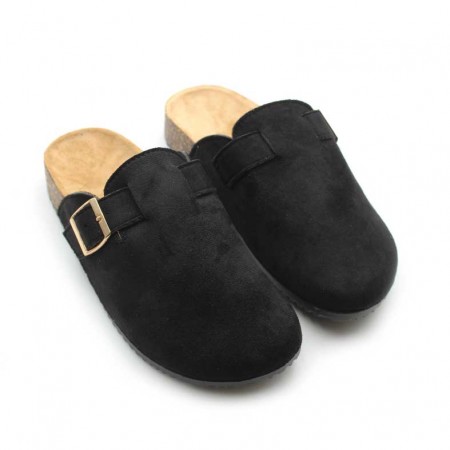 Zuecos bio negros con hebilla dorada Moda y confort