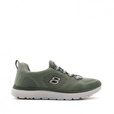 Zapatilla verde caqui con cordón elástico vista lateral