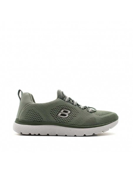 Zapatilla verde caqui con cordón elástico vista lateral