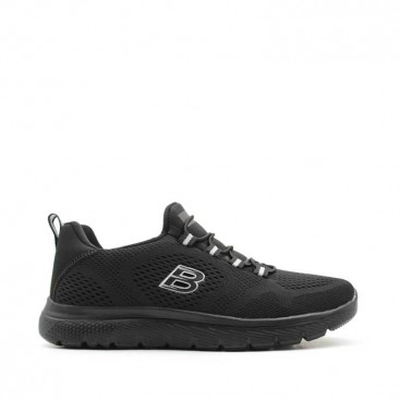 Zapatilla negra con cordón elástico mujer vista lateral