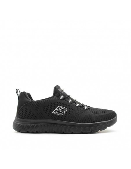 Zapatilla negra con cordón elástico mujer vista lateral