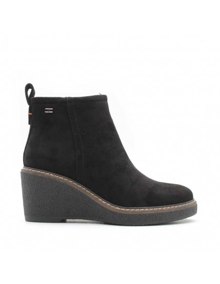 Botín negro de antelina con cuña de 7 cm para mujer