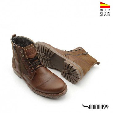 Bota militar camel hombre de piel y serraje