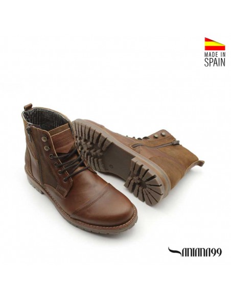 Bota militar camel hombre de piel y serraje