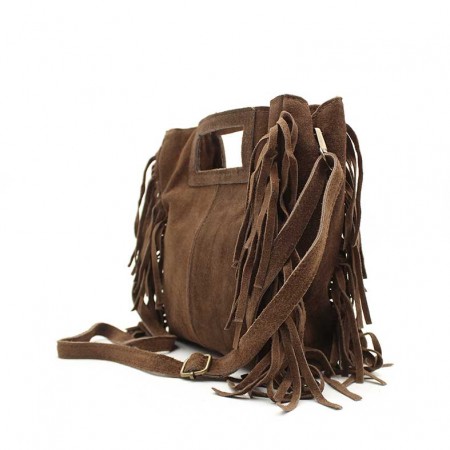 Bolso flecos piel serraje marrón
