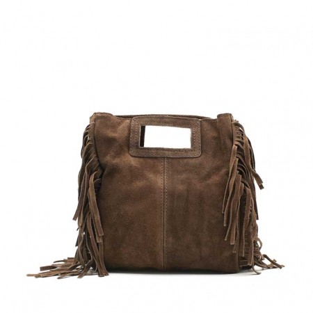 Bolso Marrón Mujer de Serraje con Flecos Hecho en Italia - Main Image