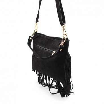 Bolso Negro Con Flecos Serraje