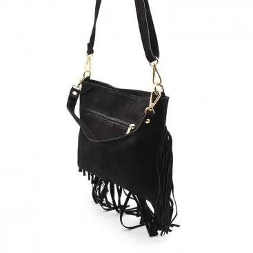 Bolso Negro Con Flecos Serraje