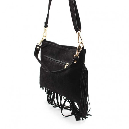 Bolso Negro Con Flecos Serraje