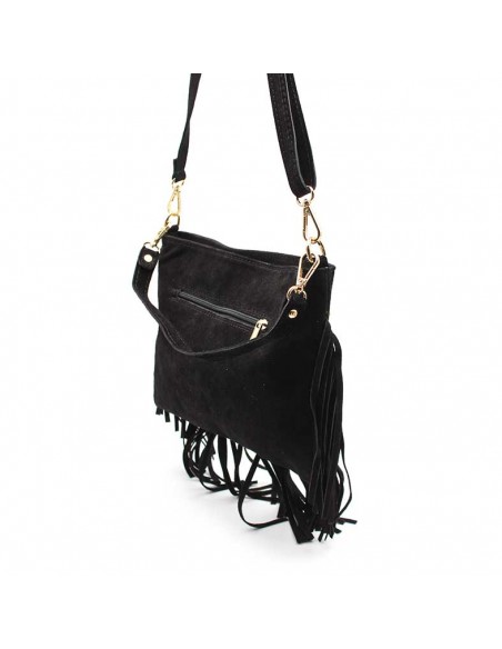 Bolso Negro Con Flecos Serraje
