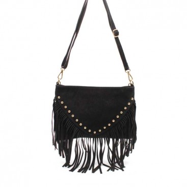 Bolso Negro Con Tachuelas Flecos