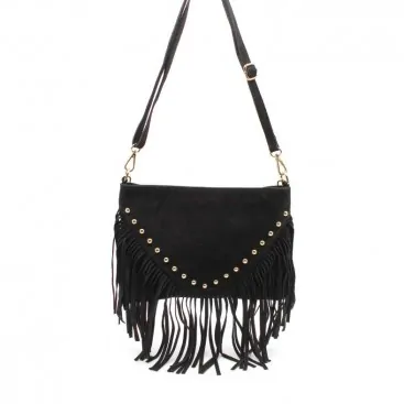 Bolso Negro Con Tachuelas Flecos