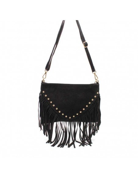 Bolso Negro Con Tachuelas Flecos