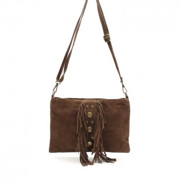 Bolso Marrón Flecos Serraje