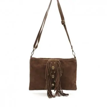 Bolso Marrón Flecos Serraje