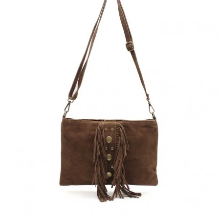 Bolso Marrón Flecos Serraje