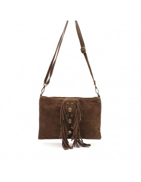 Bolso Marrón Flecos Serraje