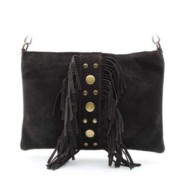 Bolso Negro Piel Flecos