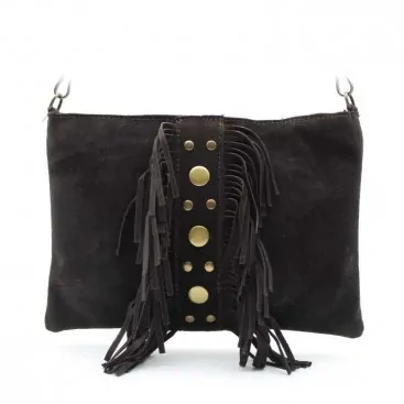 Bolso Negro Piel Flecos