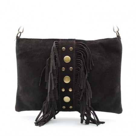 Bolso Negro Piel Flecos