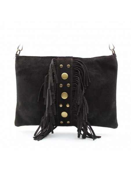 Bolso Negro Piel Flecos