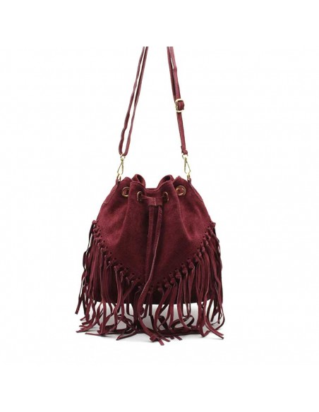 Bolso Saco Flecos Burdeos