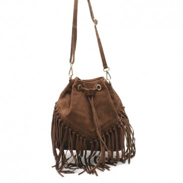 Bolso Marrón Flecos Serraje
