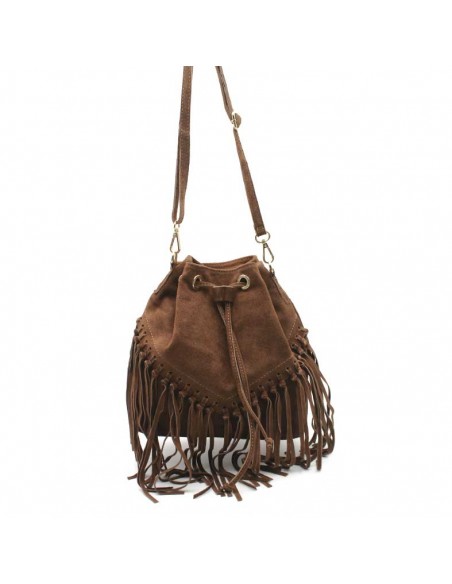 Bolso Marrón Flecos Serraje