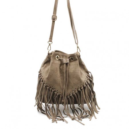 Bolso Flecos Taupe Serraje