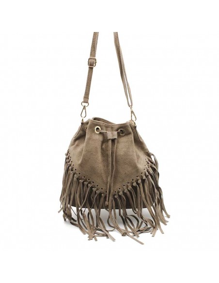 Bolso Flecos Taupe Serraje