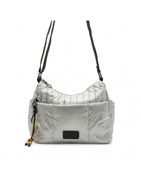 bolso acolchado bandolera plata