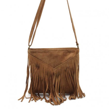 bolso ante camel flecos​