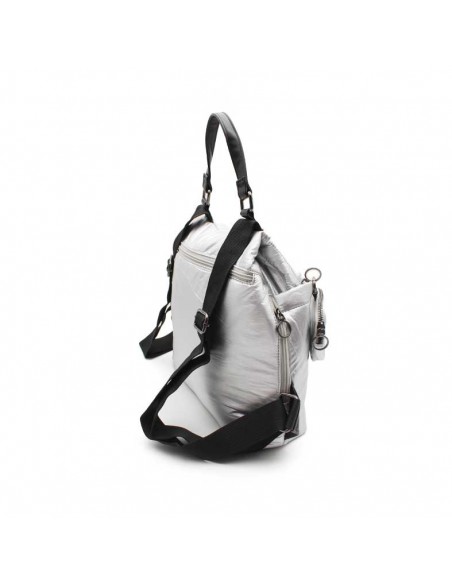 mochila plateada mujer