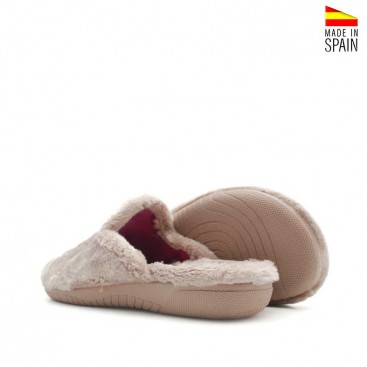 Zapatillas de casa mujer beige con suela flexible y diseño París