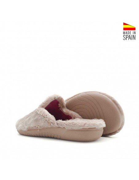 Zapatillas de casa mujer beige con suela flexible y diseño París
