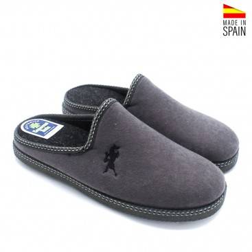 Zapatilla de casa gris para hombre vista lateral