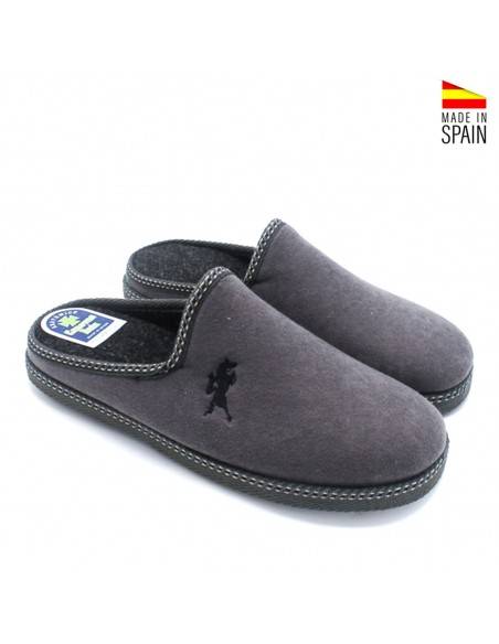 Zapatilla de casa gris para hombre vista lateral