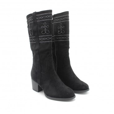 botas camperas de tacon negras