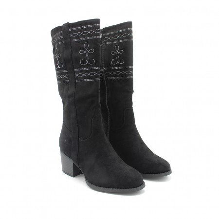 botas camperas de tacon negras