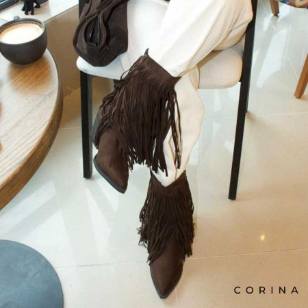 Bota cowboy flecos marrón