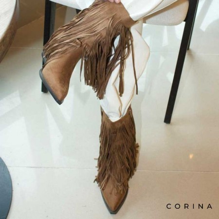 botines camel mujer con flecos