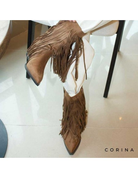 botines camel mujer con flecos
