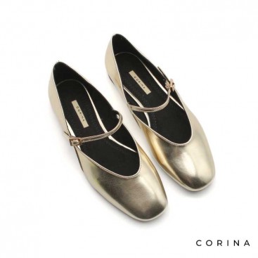 zapato plano dorado​