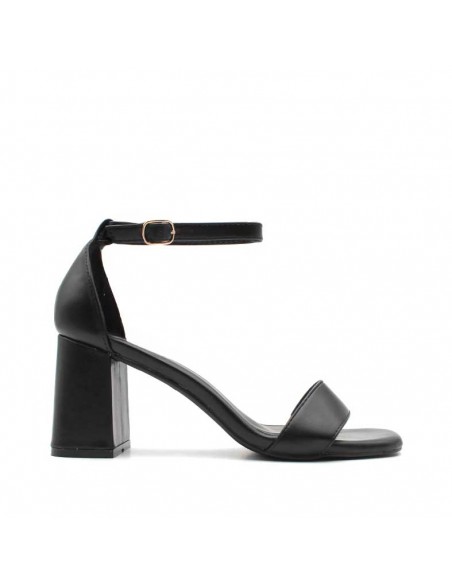 Sandalia negra con pulsera al tobillo y tacón ancho 7,8 cm – vista lateral
